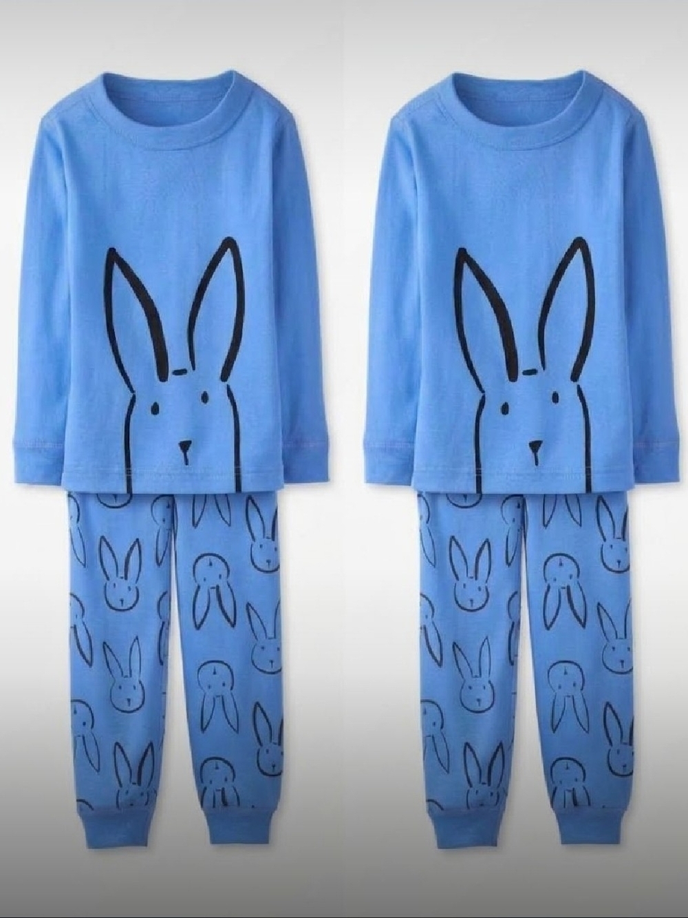 Two Hanna Andersson Light Blue Bunny Print Pajama Sets